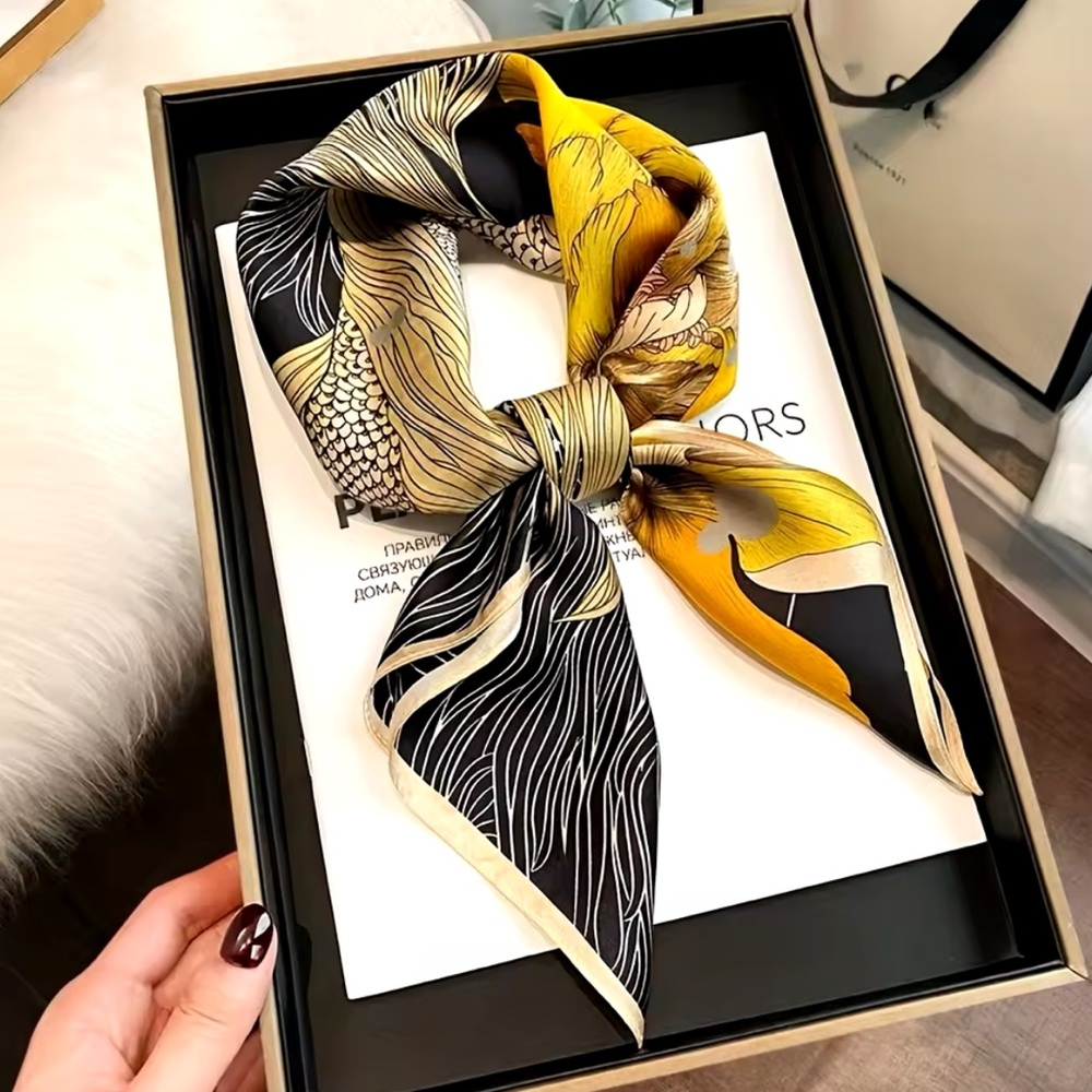 100% Pure Silk Satin Scarf High-Quality - Square Scarves. Bag Wrist/Scarf